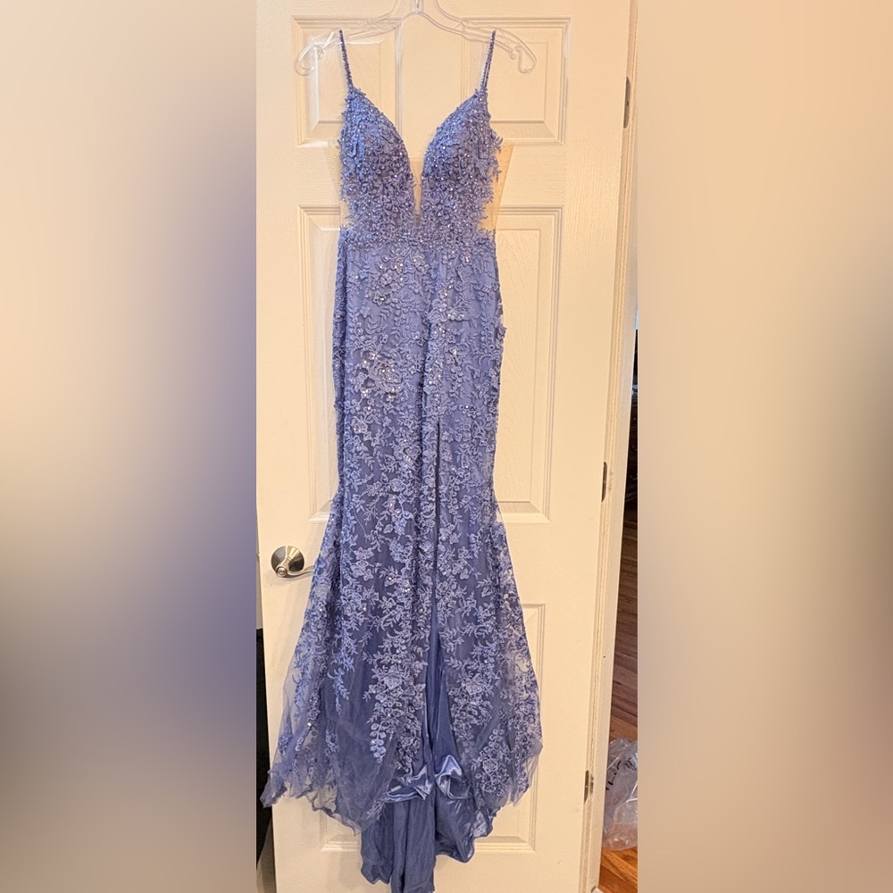 Sherri Hill Lavender Lace Maxi Dress